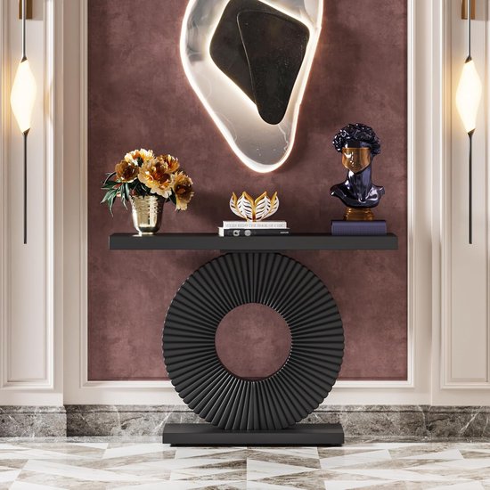 Tribesigns Consoletafel 105 Cm Met 4 Niveaus, Smalle Industriële Banktafel Met Rond Metalen Frame, Houten Ingangstafel Met Opbergrekken Voor Woonkamer (Zwart