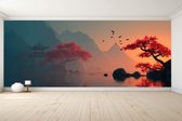 Peel & stick Fotobehang - Serenity in Crimson Reflection - 250x200 centimeter