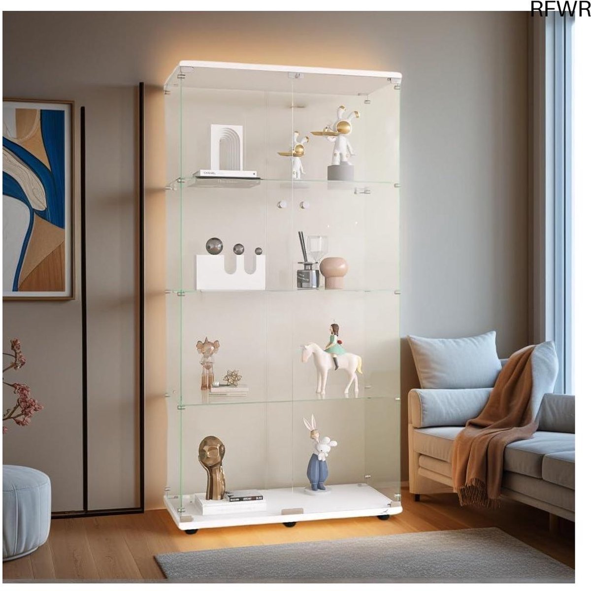 RFWR® Glazen Vitrinekast met Slot - Elegante Staande Displaykast voor Woonkamer en Slaapka