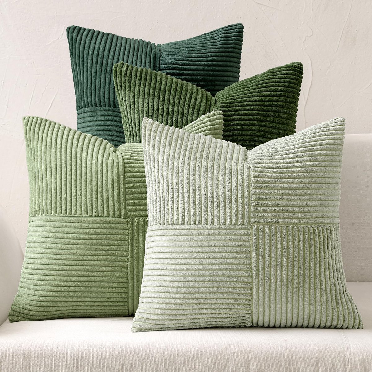 Ibenzoa® Kussenhoezen Set van 4 Stuks in Corduroy Patchwork Design voor Sofa en Slaapkamer