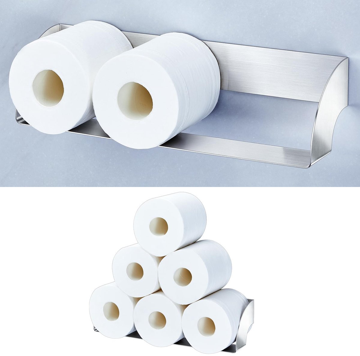Ibenzoa® Vervangende toiletpapierhouder voor 6 rollen met eenvoudig montage zonder boren in zilver