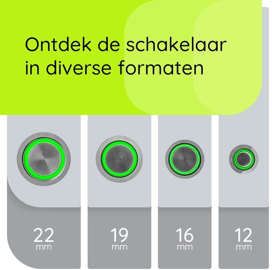 Interrupteur à impulsion métallique ProRide, panneau encastré 220 V, arrêt/marche (12 mm), avec câble de connexion, résistant aux éclaboussures, voyant LED vert