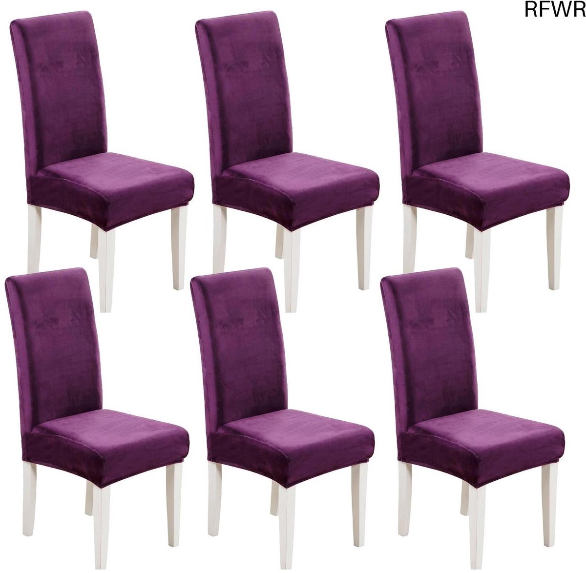 RFWR® Dikke en zachte fluwelen eetkamerstoelhoezen - Set van 6 - Stretch slipcovers paars