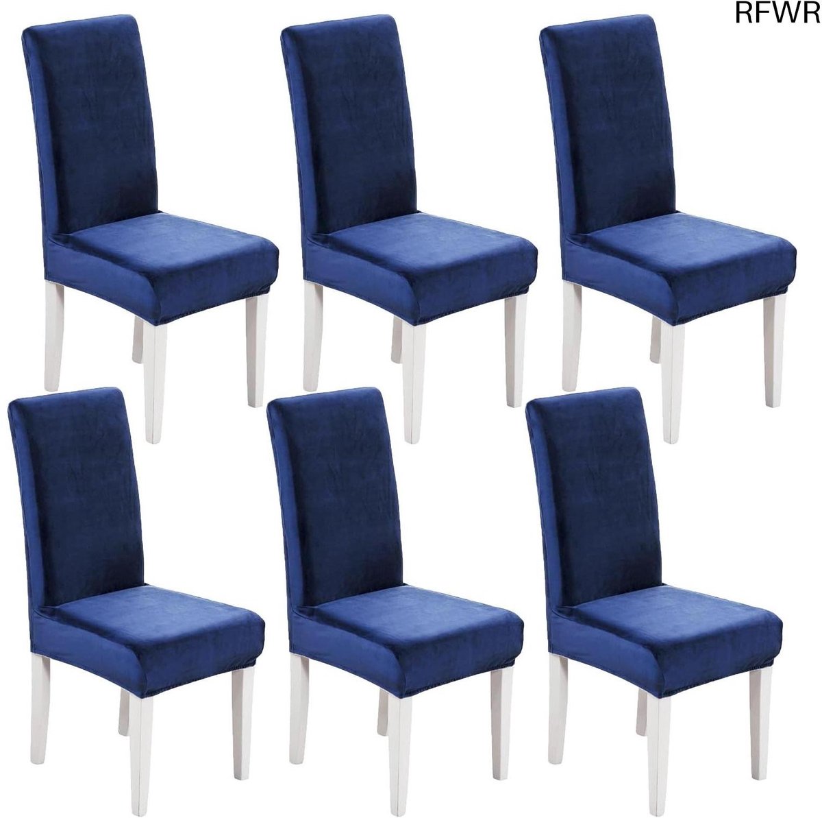 RFWR® Dikke en zachte fluwelen eetkamerstoelhoezen set van 6 – Stretch slipcovers marineblauw