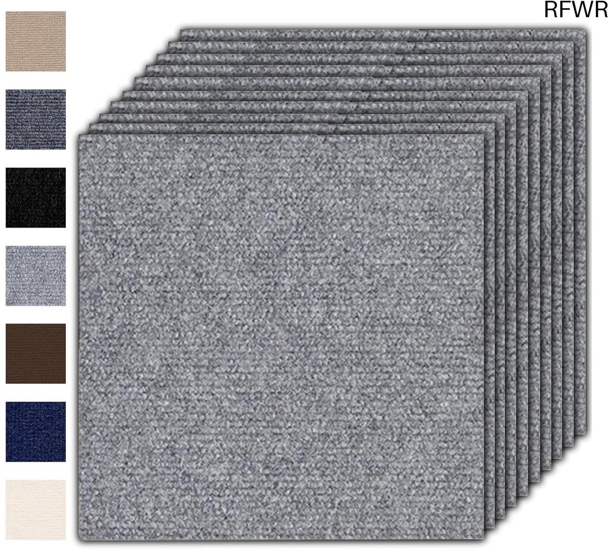 RFWR® Zelfklevende tapijttegels 30x30 cm - 10 stuks - Lichtgrijs - Duurzaam en veelzijdig