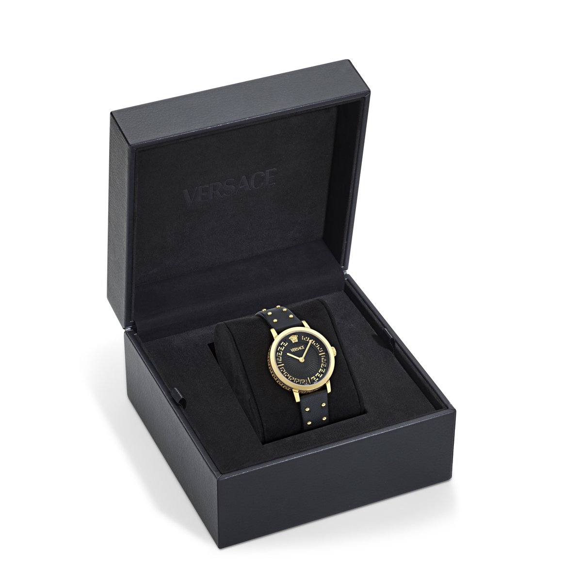 Versace Greca Fortuna VE0A00225 Horloge - Leer - Zwart - Ø 35 mm