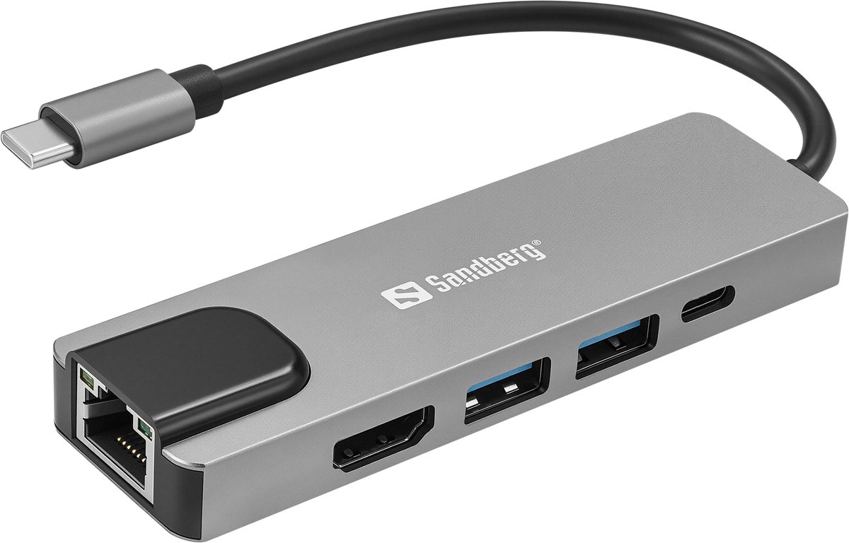 Image of Sandberg - 336-99 - laptop dock & poortreplicator - Bedraad USB 3.2 Gen 1 (3.1 Gen 1) - Type-C - Zilver