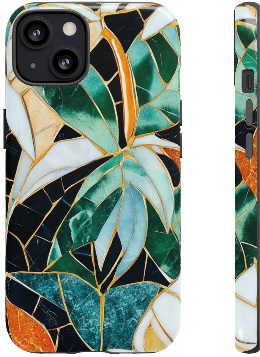 Tropisch Bladmozaïek met Gouden Accenten – Telefoonhoesje Geschikt voor iPhone 13