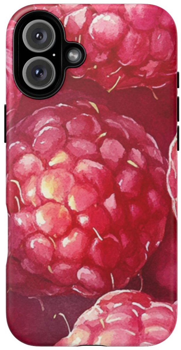 Aquarel Frambozen van Dichtbij – Telefoonhoesje Geschikt voor iPhone 16 Plus
