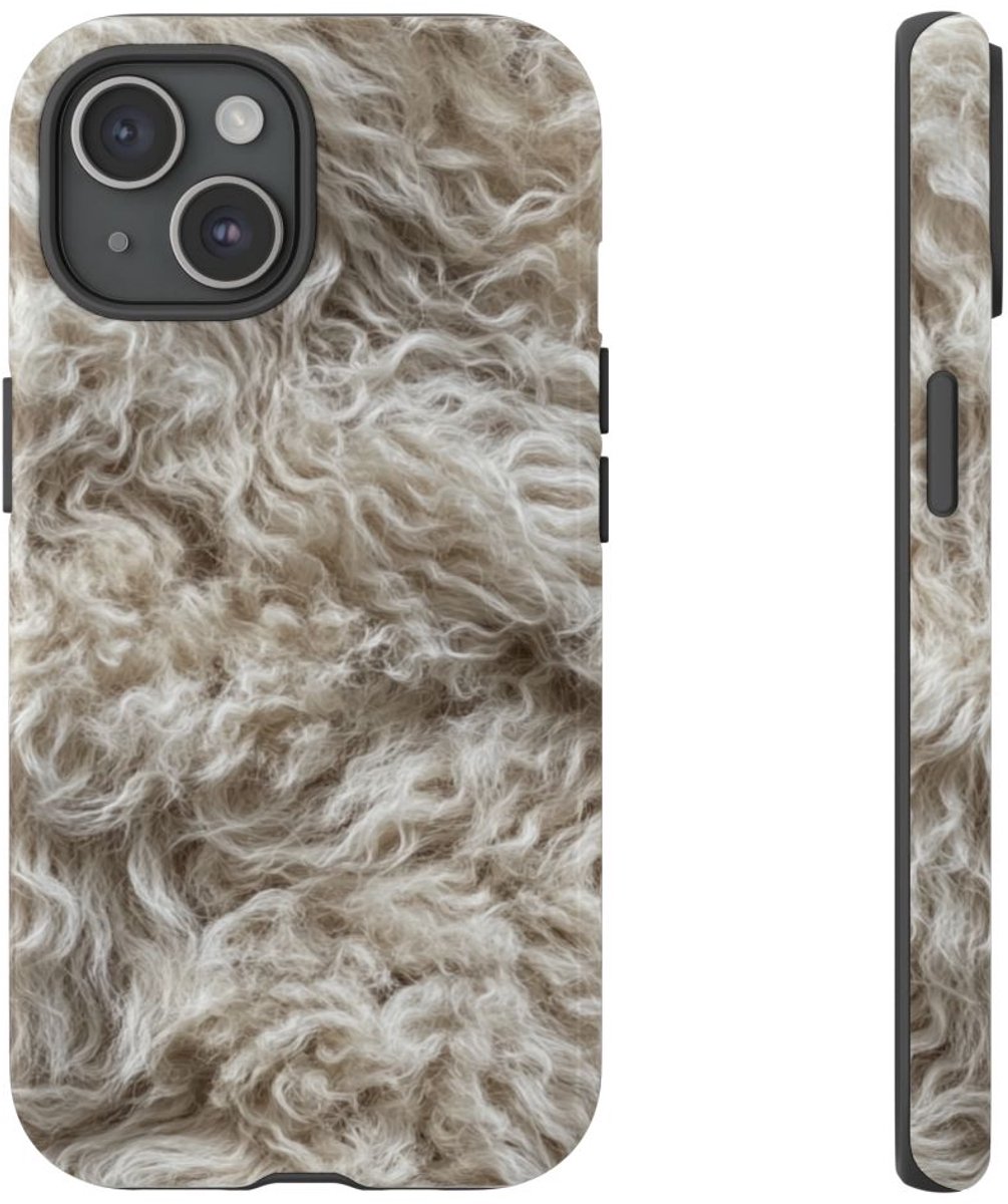 Natuurlijke Krullende Schapenvachtstructuur – Telefoonhoesje Geschikt voor iPhone 15
