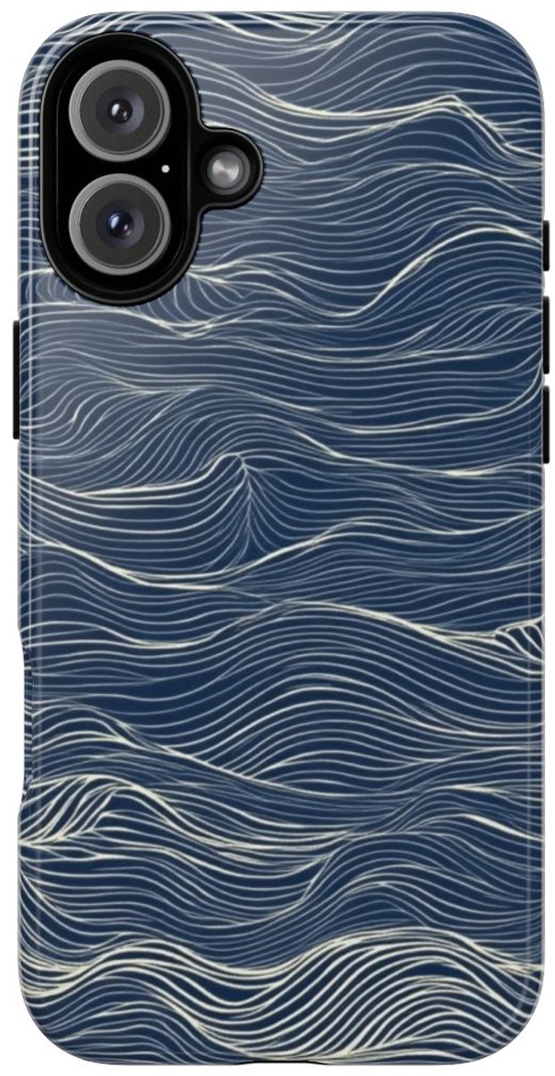 Donkerblauw Golvenlijnpatroon – Telefoonhoesje Geschikt voor iPhone 16 Plus