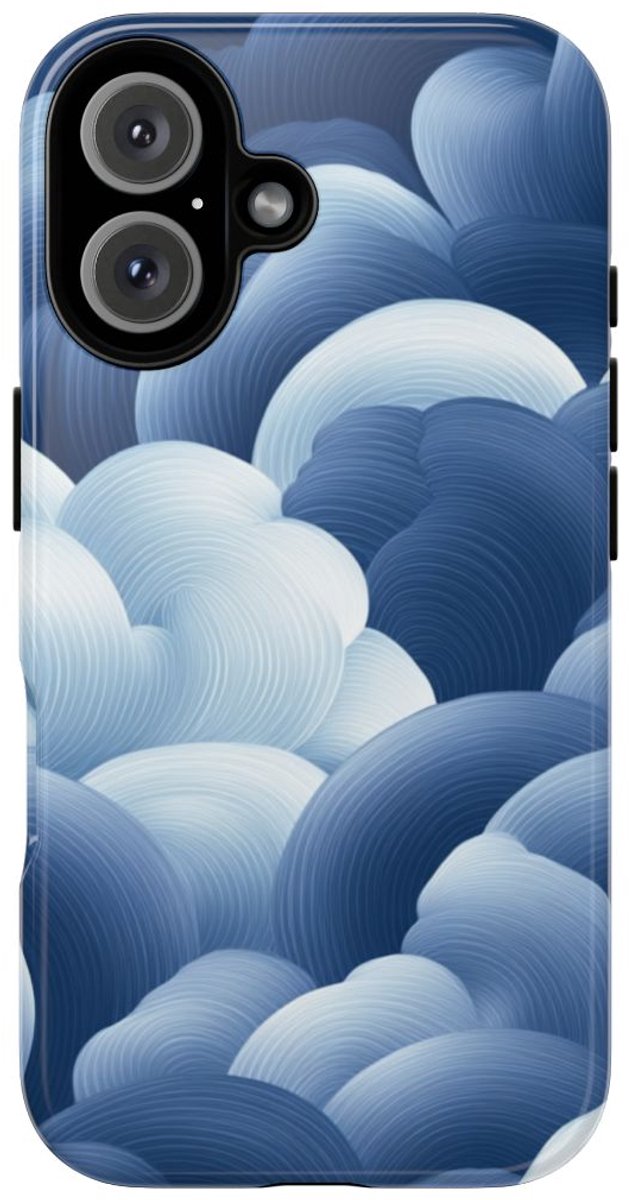 Blauw-Wit Wolkenpatroon – Glanzend Stevig Telefoonhoesje Geschikt voor iPhone 16