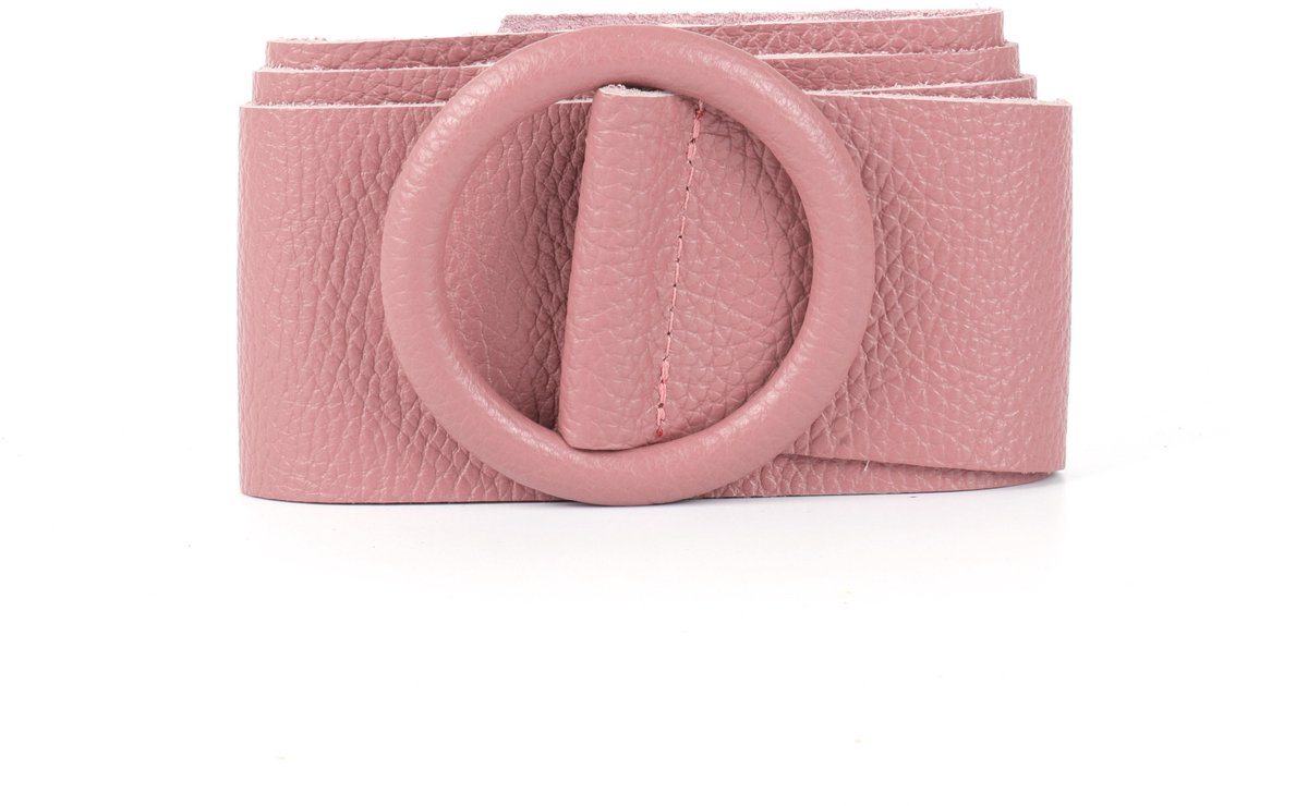 Oud Roze Brede Leren Riem Ronde Gesp - Taille Riem - Leer Leder - Brede Dames Riemen Ceinturen - Oud Roze