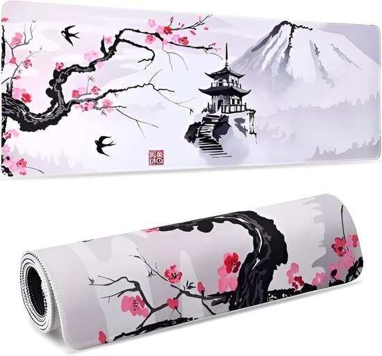 Grand tapis de souris 90x40 | Tapis de souris de jeu | Blanc | XXL | Antidérapant | Tapis de bureau | Tapis d'ordinateur | Fleur