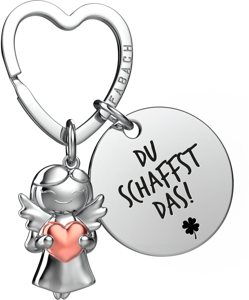 FABACH Gelukssleutelhanger Beschermengel Geluksbrenger met Hart en Gravure - Beschermengel Klaver Geluksbrenger Engel Je Kunt Het - Cadeaus Gelukscadeau Geluk