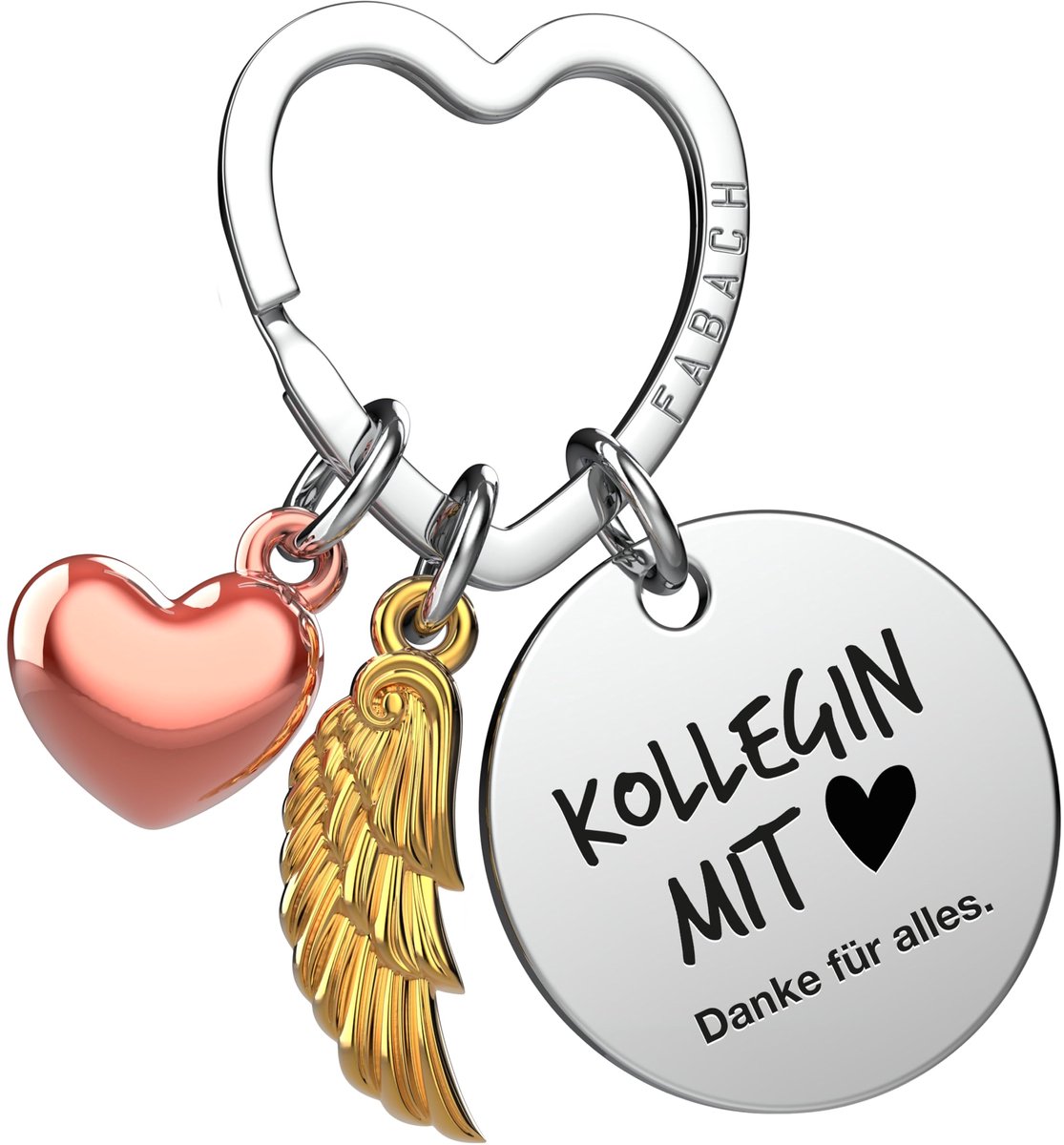 FABACH Beste Collega Sleutelhanger Beschermengel Geluksbrenger met Hart en Gravure - Afscheid Collega Afscheidscadeau - Cadeaus Werk Collega Cadeau voor Collega met Hart