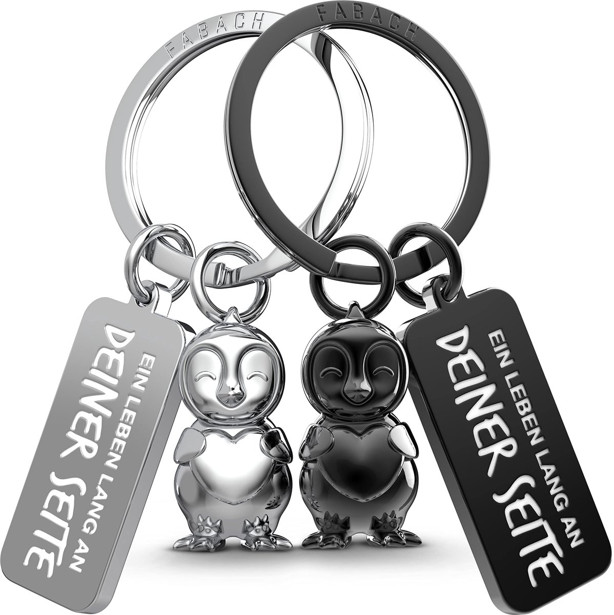 FABACH Pinguïn Sleutelhanger voor Koppels - 2 Frosty Pinguïns met Hart - Geluksbrenger Vriendin - Partnerliefde Jubileumcadeaus Valentijnsdag, Zilver & Zwart