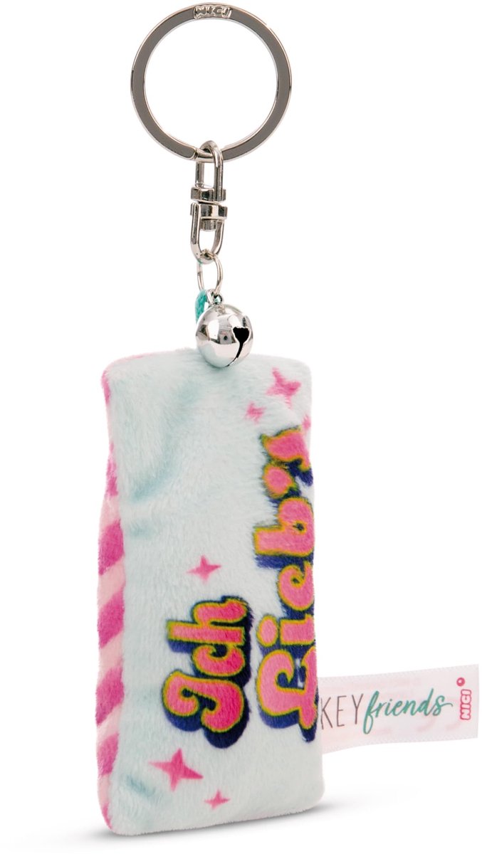 Sleutelhanger mini pluche kussen ik hou ervan 8cm met bel