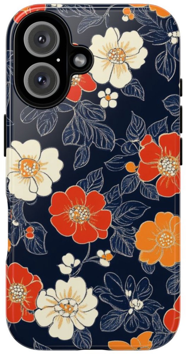 Oranje en Witte Bloemenprint – Telefoonhoesje Geschikt voor iPhone 16