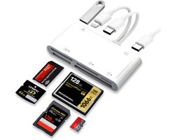 De Beste Gadgets Cardreader 7 in 2 - Lightning+USB-C+USB-A Combi Kaartlezer geschikt voor iPhone en iPad en Android- Camera Connection kit