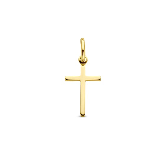 Gouden kruishanger met een lus voor een ketting.