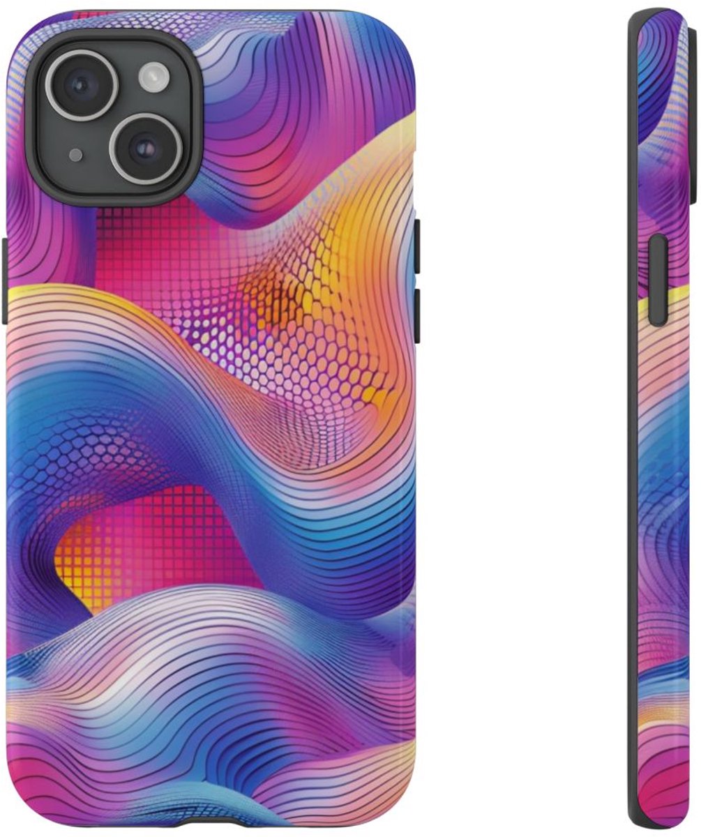 Kleurrijk Abstract Golvend Patroon – Telefoonhoesje Geschikt voor iPhone 15 Plus