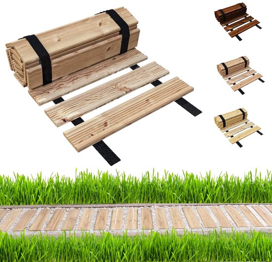 Uitrolbaar Tuinpad 253x43 cm, Uitrolbaar Houten Pad, Cederhouten Looppad met Staalkabelverbinding, Houten Trappen, Tuintrappen, Decoratieve Stapstenen voor Strandpromenade, Achtertuin, Terras | NL