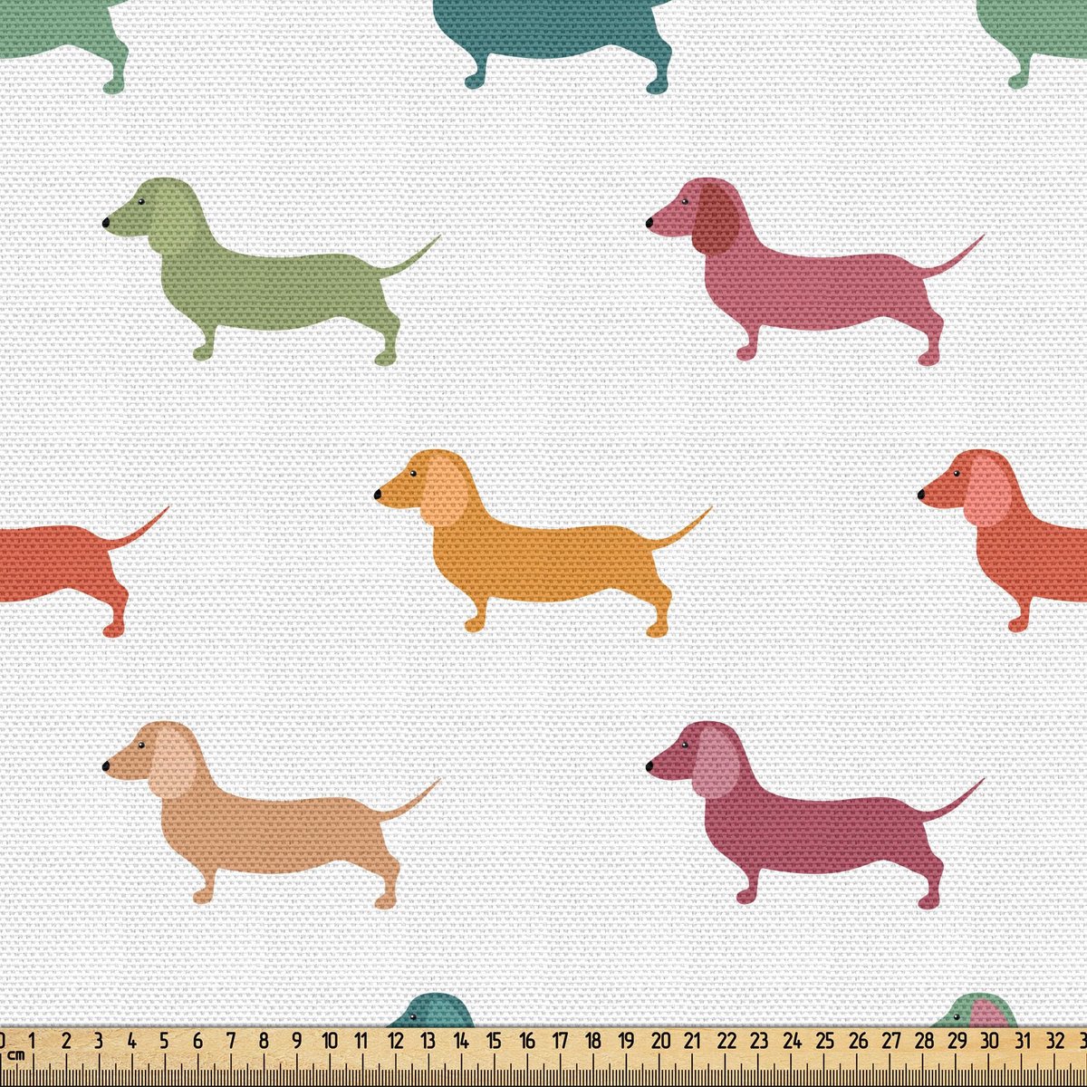 ABAKUHAUS Scottie Dog Stof per Meter, Kleine Teckelrassen, Kwalitatieve Stoffen Bekleding voor Woonaccessoires, 10M (148x1000cm), Groen Oranje Rood