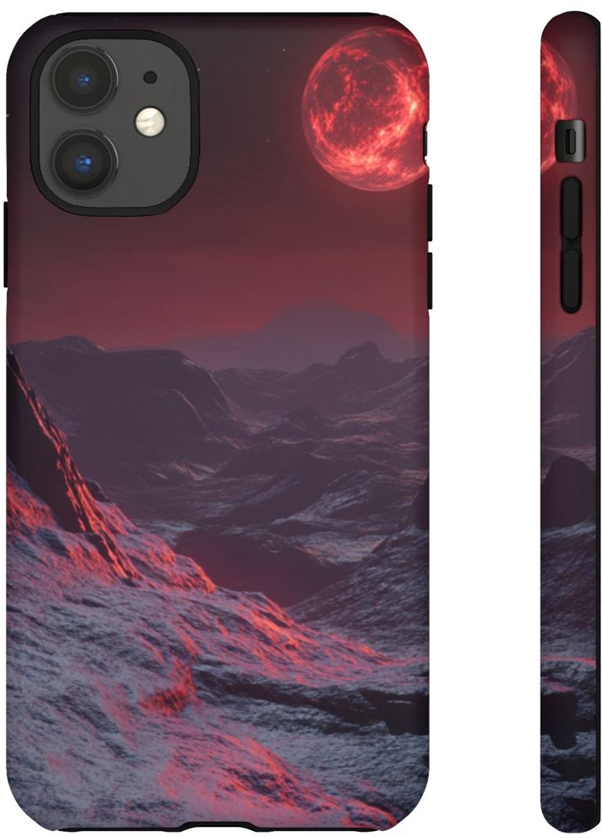 Rood Maanverlicht Berglandschap – Telefoonhoesje Geschikt voor iPhone 11