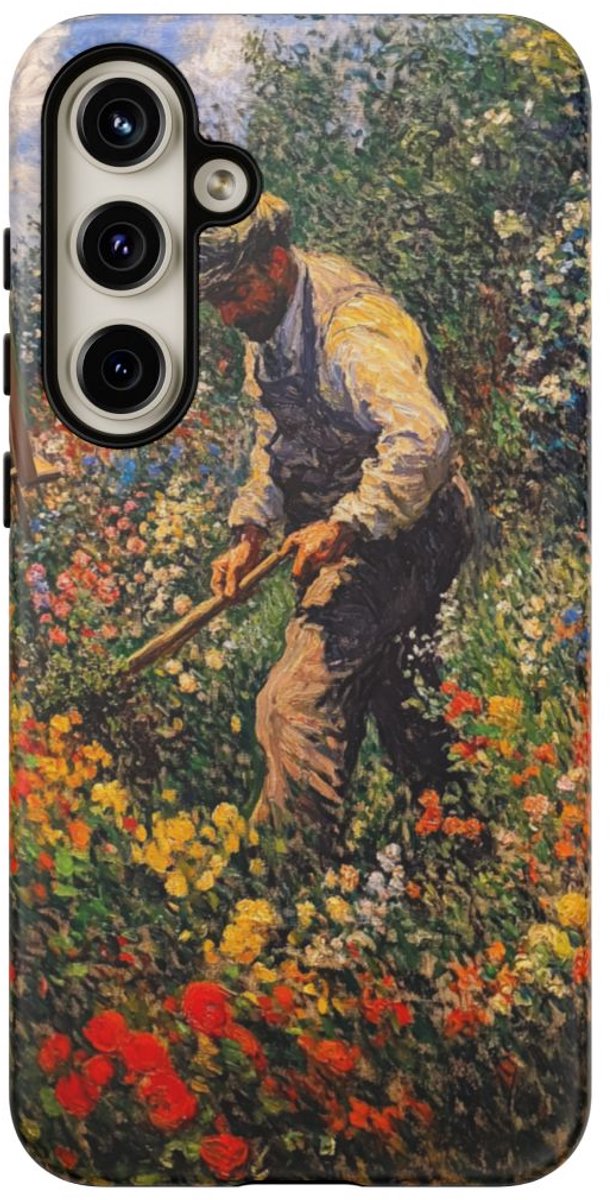 Tuinier in Bloemrijke Tuin – Telefoonhoesje Geschikt voor Galaxy S24 Plus
