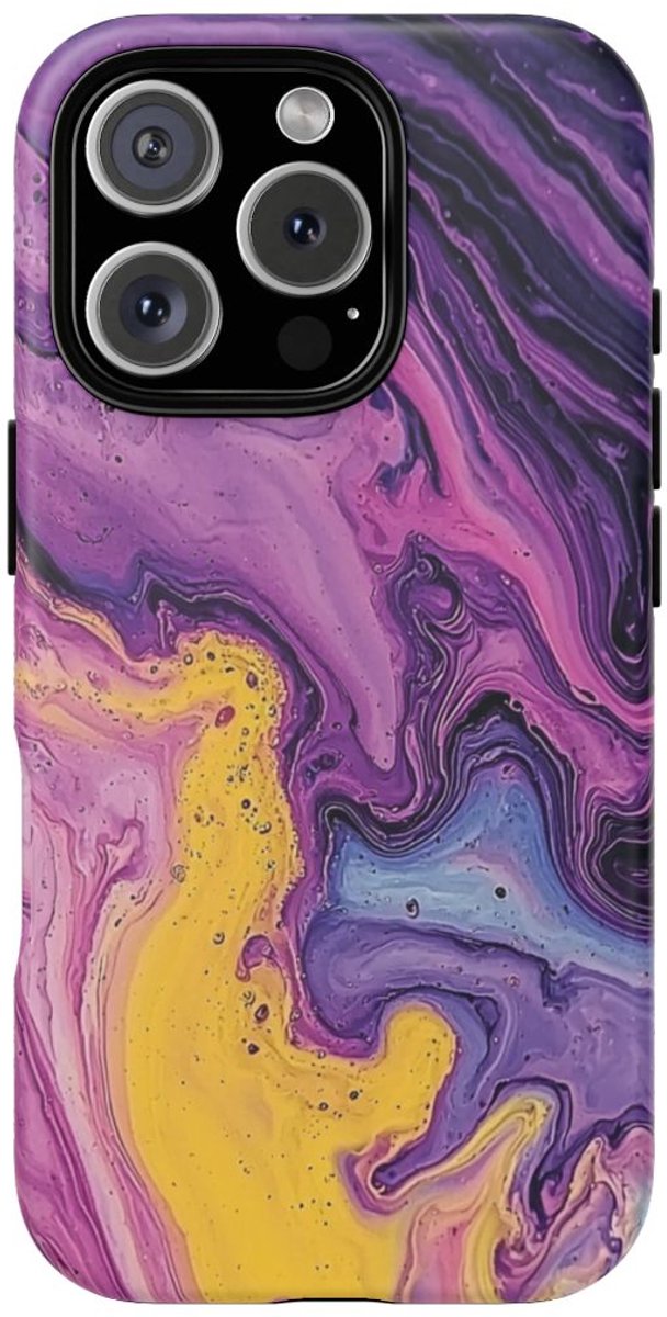 Paarse en Gele Abstracte Vloeibare Kunst – Telefoonhoesje Geschikt voor iPhone 16 Pro
