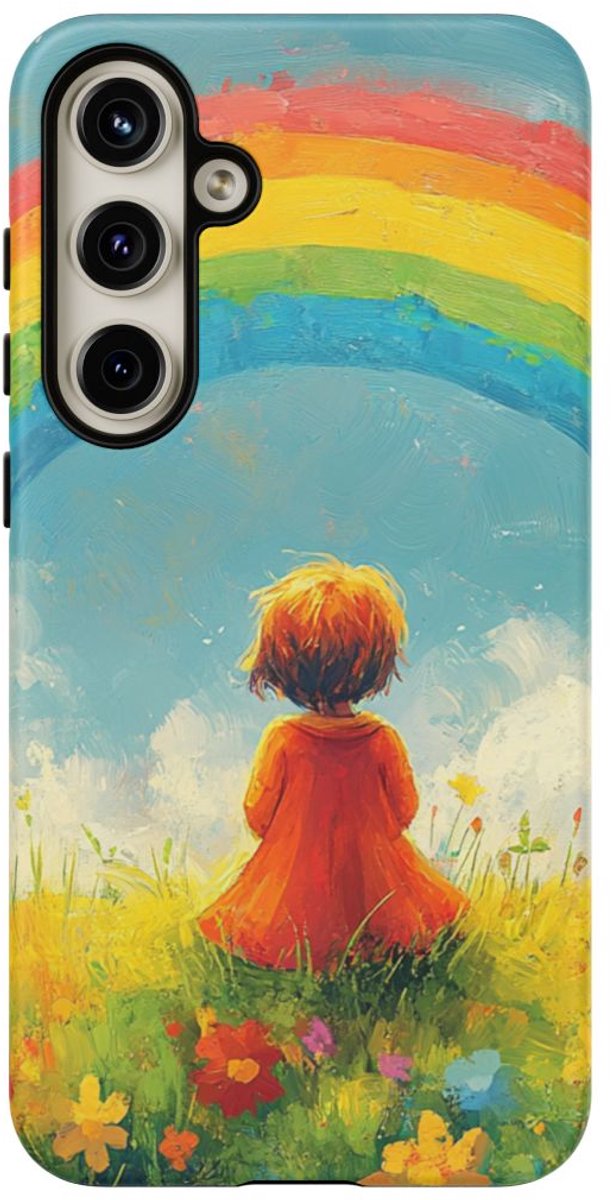 Kind Kijkt naar Regenboog – Telefoonhoesje Geschikt voor Galaxy S24 Plus