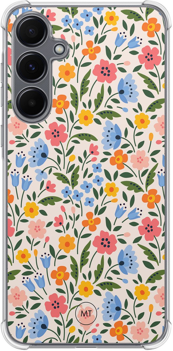 Hoesje (shockproof) geschikt voor Samsung Galaxy A55 - Romantische bloemen - Extra sterke case - TPU/polycarbonaat - Bloemen - Multi, Transparant