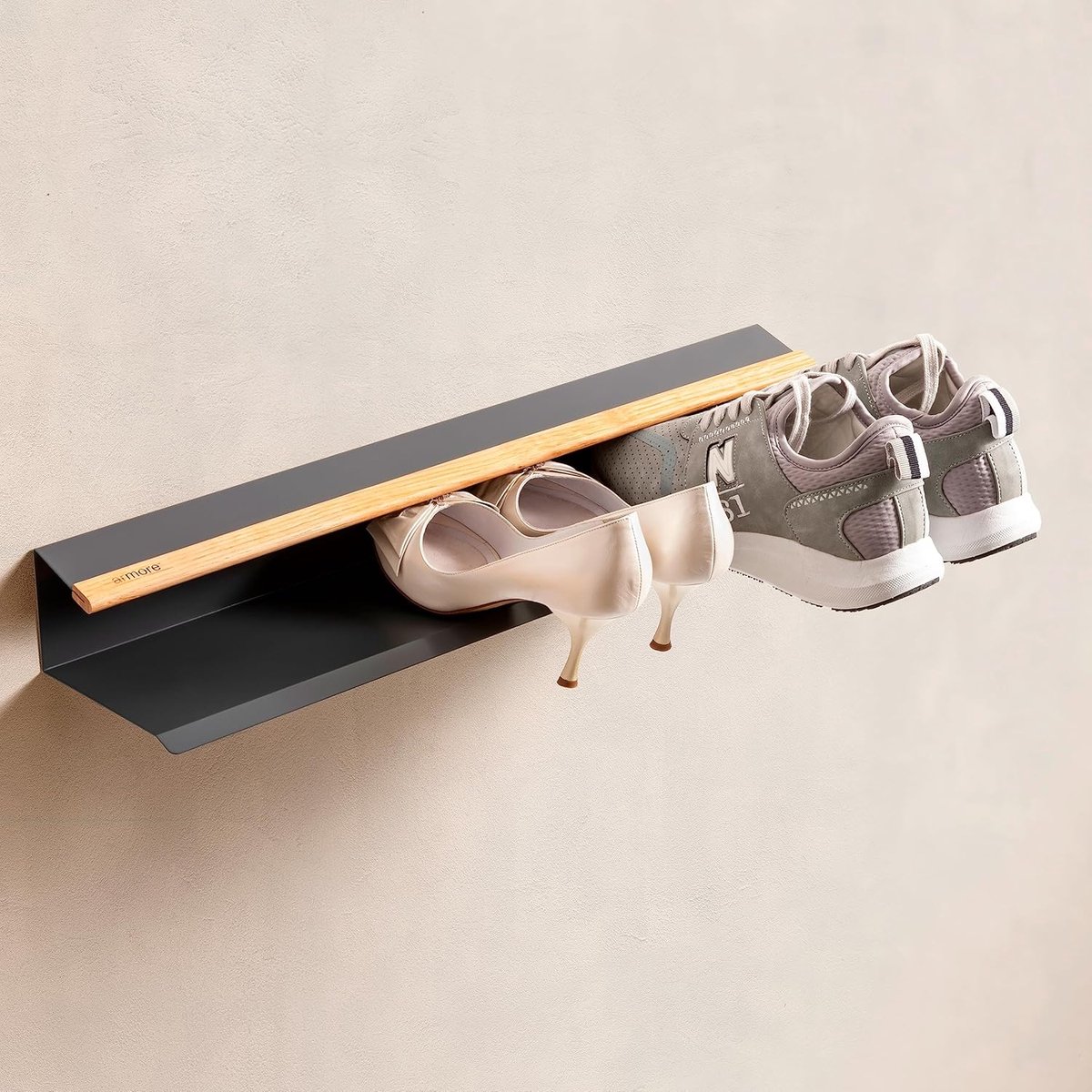 Armore Ruimtebesparend schoenenrek - Modern design - 1 stuk - Wit - Metaal en eikenhout