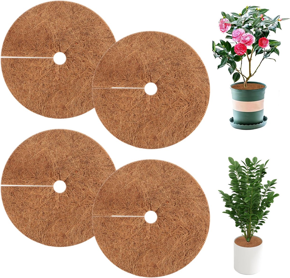 4 stuks Kokos Mulchschijf - Herbruikbare vorstbescherming - Voor tuin en potplanten - Ø 20 cm