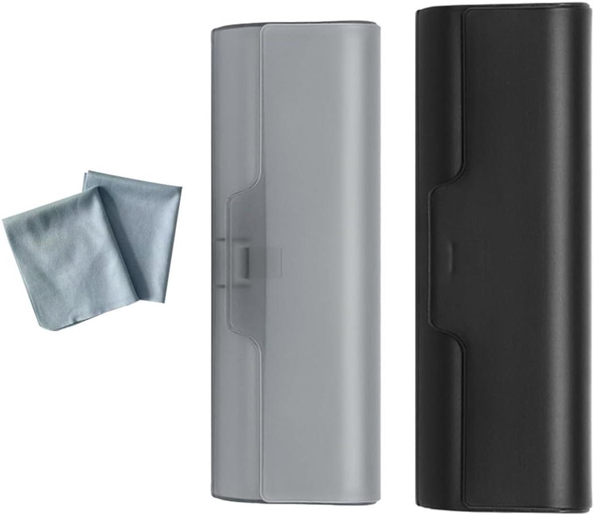 2 stuks transparante kunststof brillenkoker van gehard glas met mat frame - inclusief reinigingsdoekje voor leesbrillen