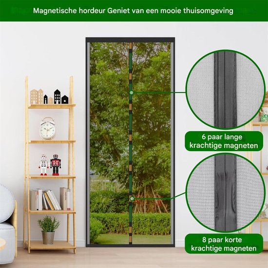 Magnetisch Vliegengordijn - Hoge-Dichtheid Gaas - Muggenwerende Deur - Ideaal voor Keukens en Slaapkamers - Eenvoudige Installatie - Zwart - 120x220cm - 1 stuk — afbeelding 4