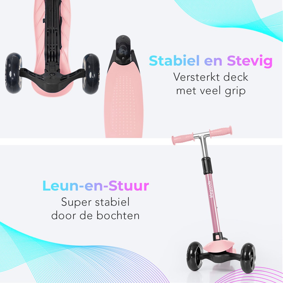 LifeGoods - Kinderstep - Step 2-5 Jaar - 3 Lichtgevende LED Wielen - Hoogte Verstelbaar - Jongens/Meisjes - Pastel Roze — afbeelding 4