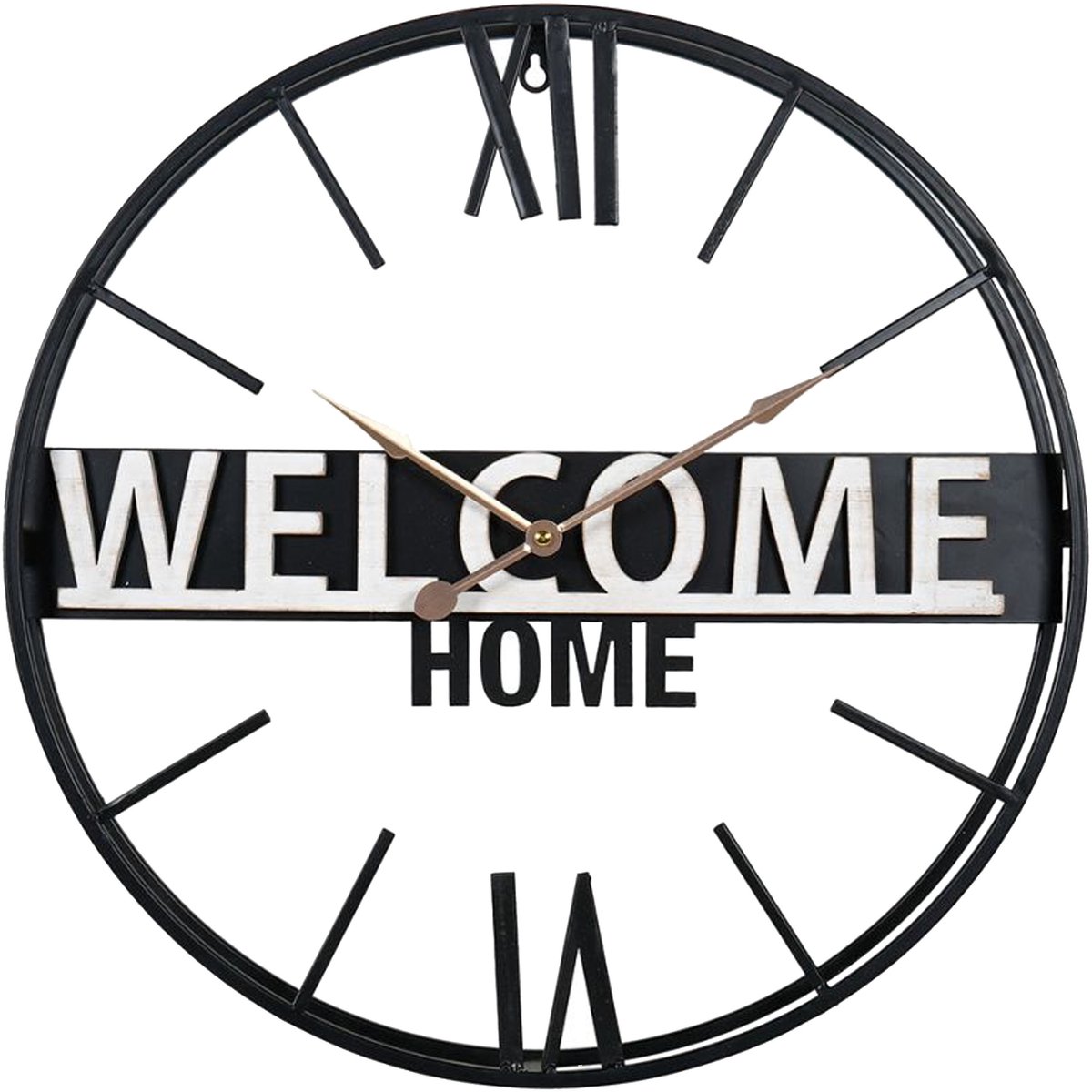 Ostaria Wandklok/muur klok - D50 cm - welcome home - metaal - zwart - keuken/kamer
