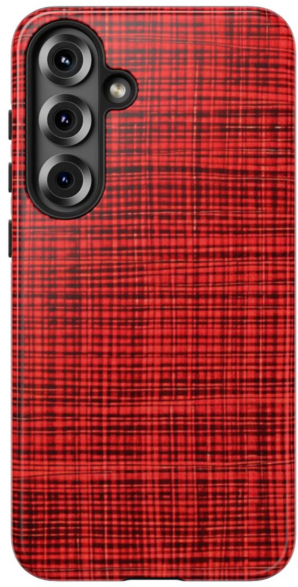 Rood Geruit Textielpatroon – Telefoonhoesje Geschikt voor Samsung Galaxy S25 Plus