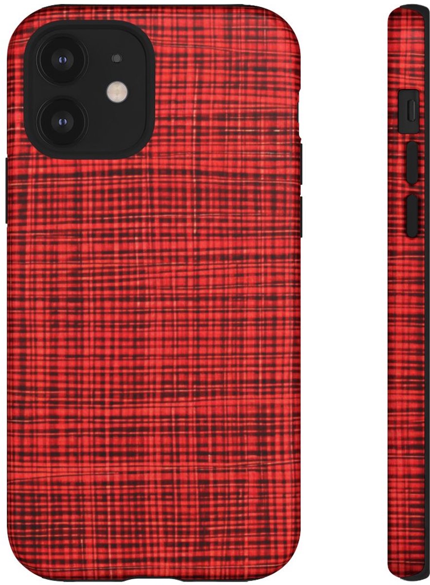 Rood Geruit Textielpatroon – Telefoonhoesje Geschikt voor iPhone 12
