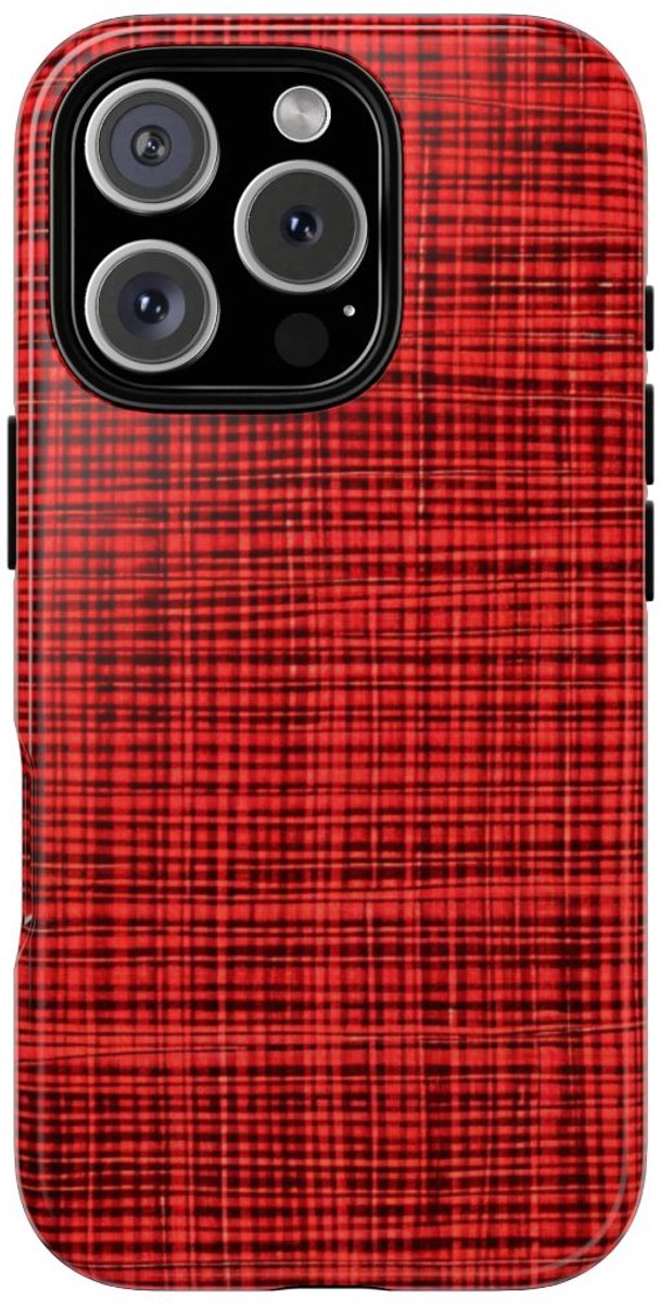 Rood Geruit Textielpatroon – Telefoonhoesje Geschikt voor iPhone 16 Pro