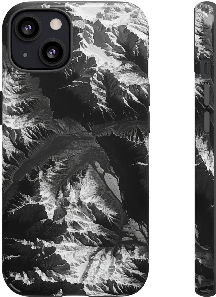 Zwart-Wit Berglandschap – Telefoonhoesje Geschikt voor iPhone 13