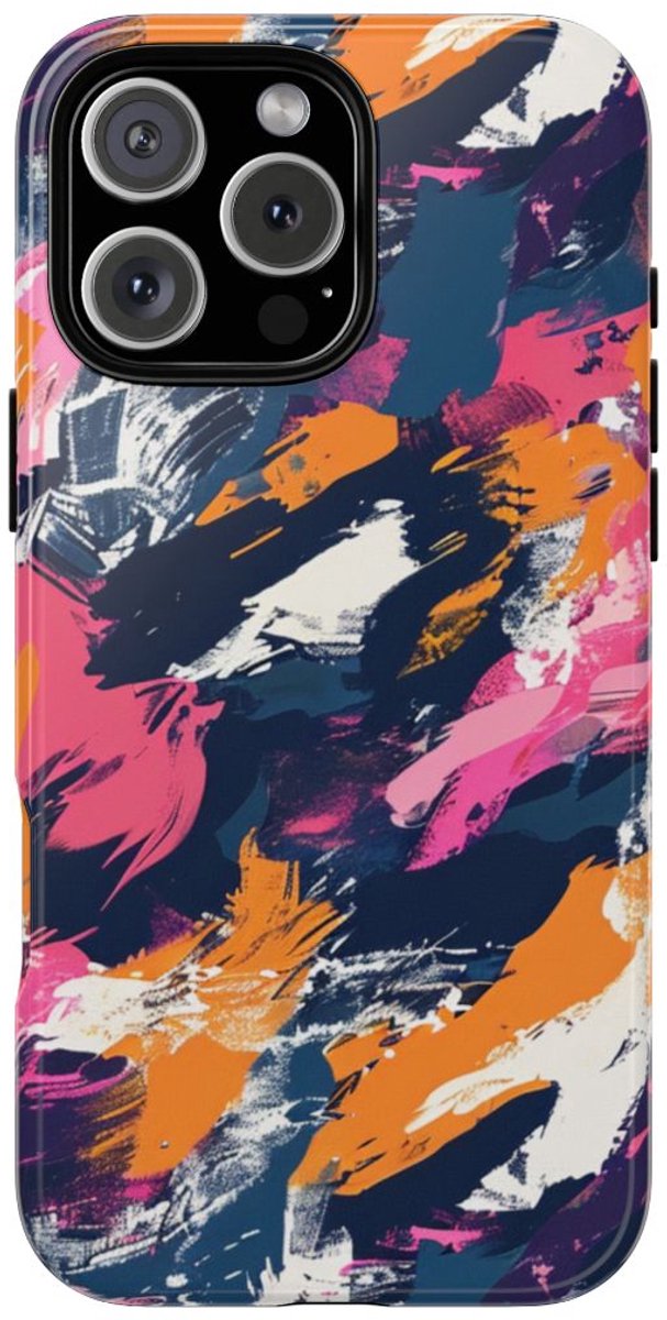 Kleurrijk Abstract Penseelstrepenpatroon – Telefoonhoesje Geschikt voor iPhone 16 Pro Max
