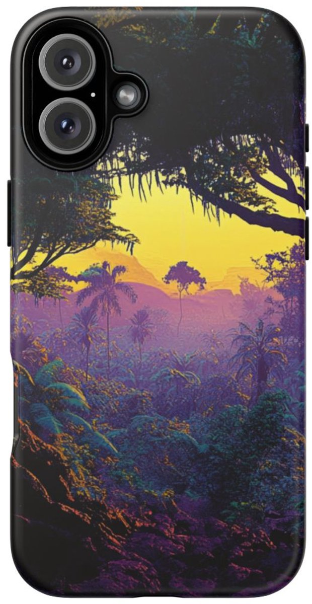 Sprookjesachtige Junglezonsondergang – Telefoonhoesje Geschikt voor iPhone 16 Plus