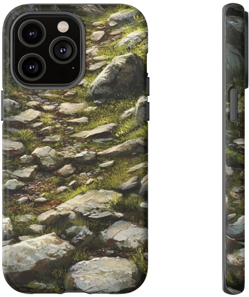 Rotsachtig Pad met Groen – Telefoonhoesje Geschikt voor iPhone 14 Pro Max