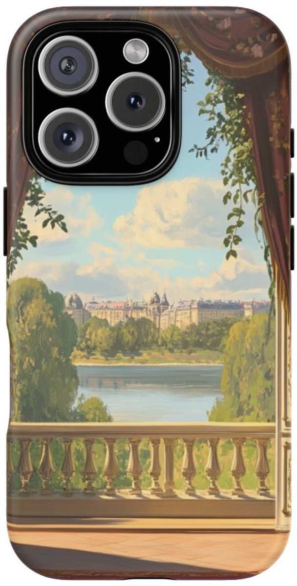 Elegante Bloemrijke Balkonuitzicht – Telefoonhoesje Geschikt voor iPhone 16 Pro