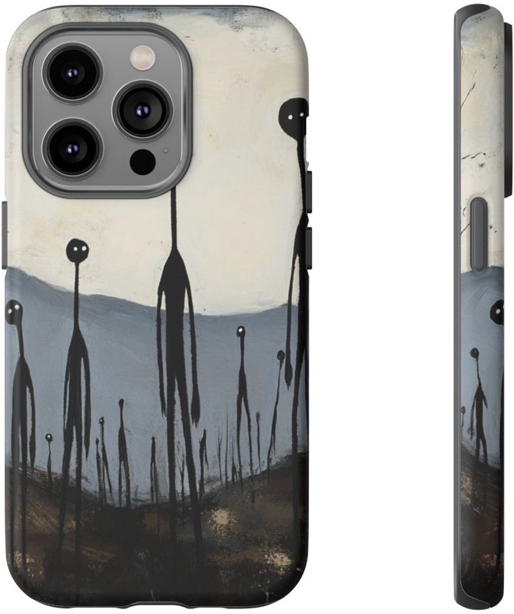 Spookachtige Stokfiguren Landschap – Telefoonhoesje Geschikt voor iPhone 14 Pro