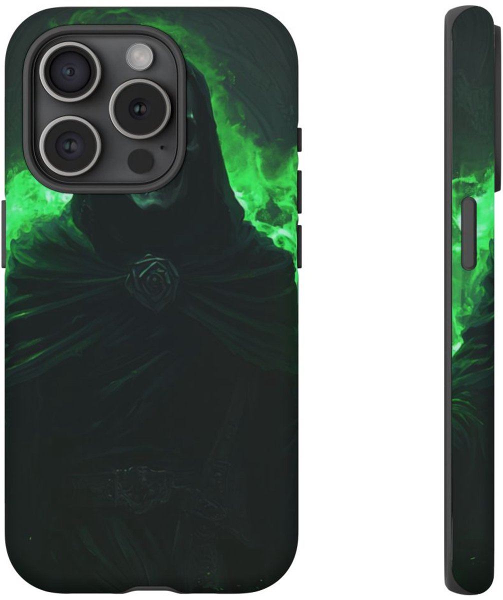 Skelet Tovenaar met Groene Magie – Telefoonhoesje Geschikt voor iPhone 15 Pro