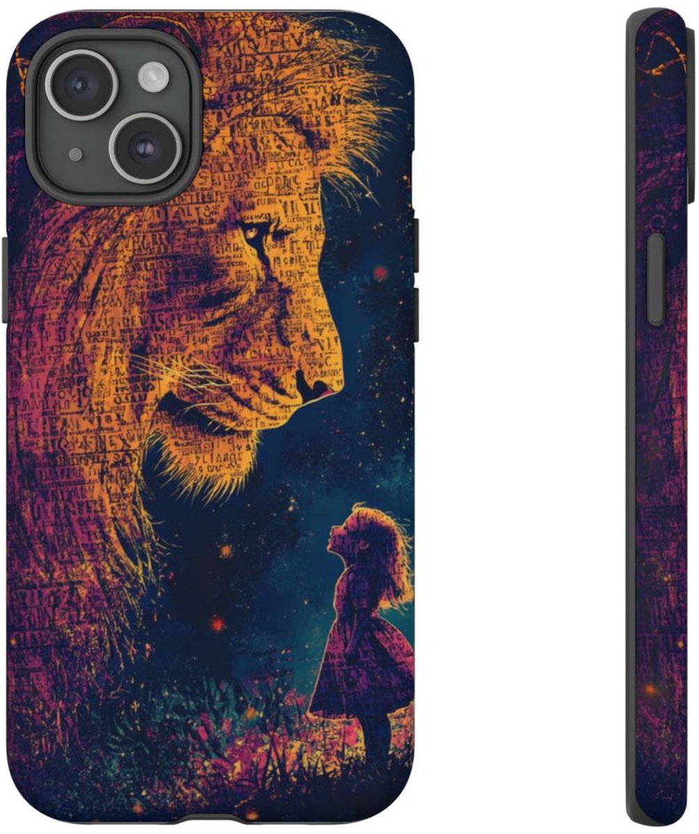 Leeuw en Meisje Silhouet Illustratie – Telefoonhoesje Geschikt voor iPhone 15 Plus